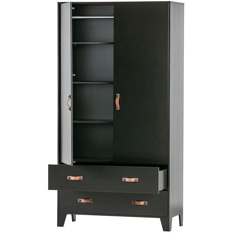 Dian Black Pine Wood Wardrobe Cabinet
