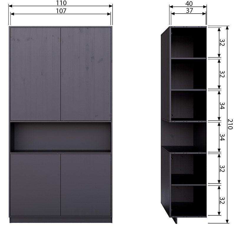 Finca Deep Black Pine Wood Buffet-Storage Cabinet 110 cm