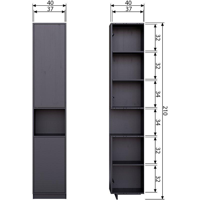 Finca Deep Black Pine Wood Buffet-Storage Cabinet 40 cm