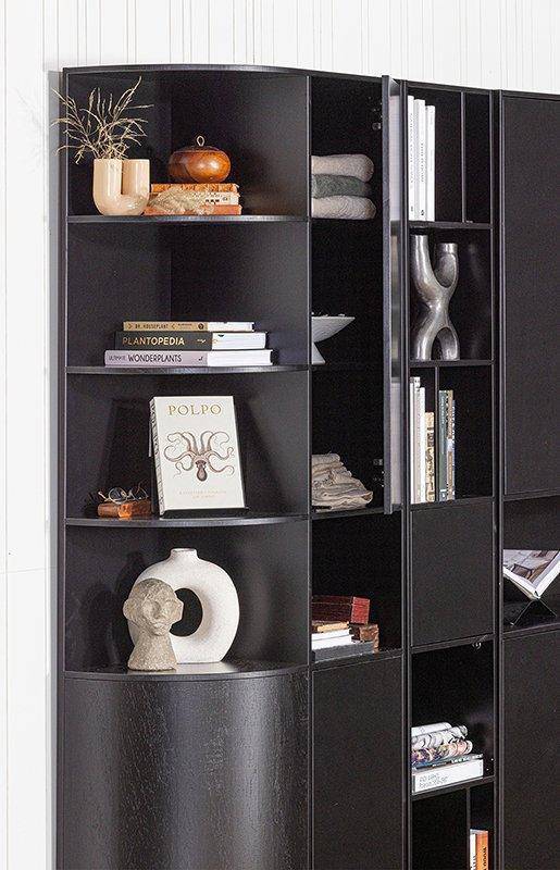 Finca Deep Black Pine Wood Open Shelf Cabinet 40 cm