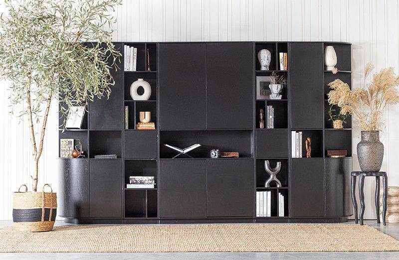 Finca Deep Black Pine Wood Open Shelf Cabinet 40 cm
