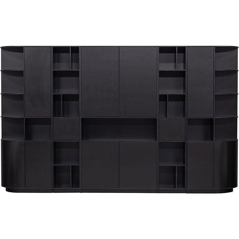 Finca Deep Black Pine Wood Round Storage Cabinet left 78 cm