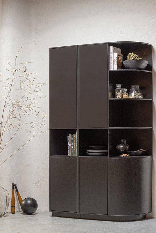 Finca Deep Black Pine Wood Round Storage Cabinet right 78 cm