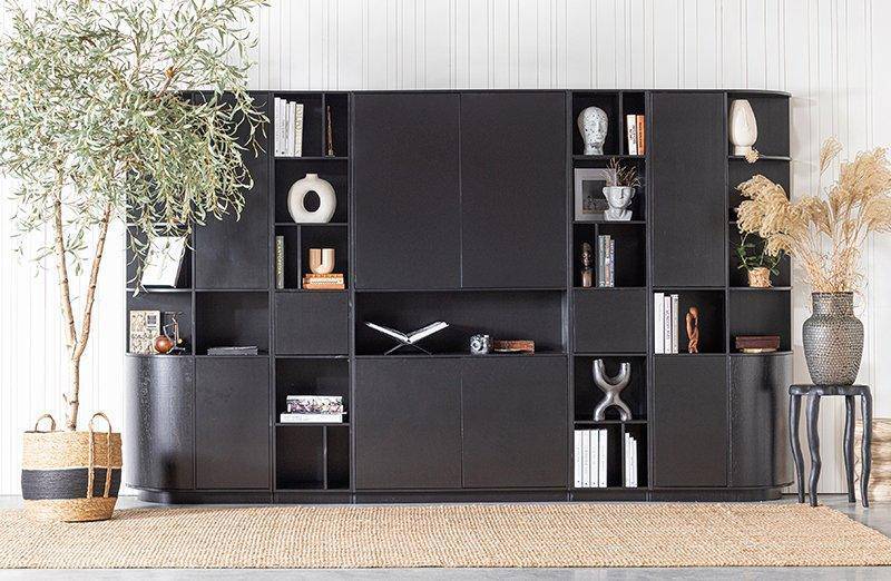 Finca Deep Black Pine Wood Round Storage Cabinet right 78 cm