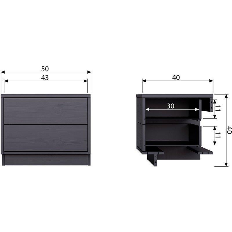 Finca Deep Black Pine Wood TV Cabinet 50 cm
