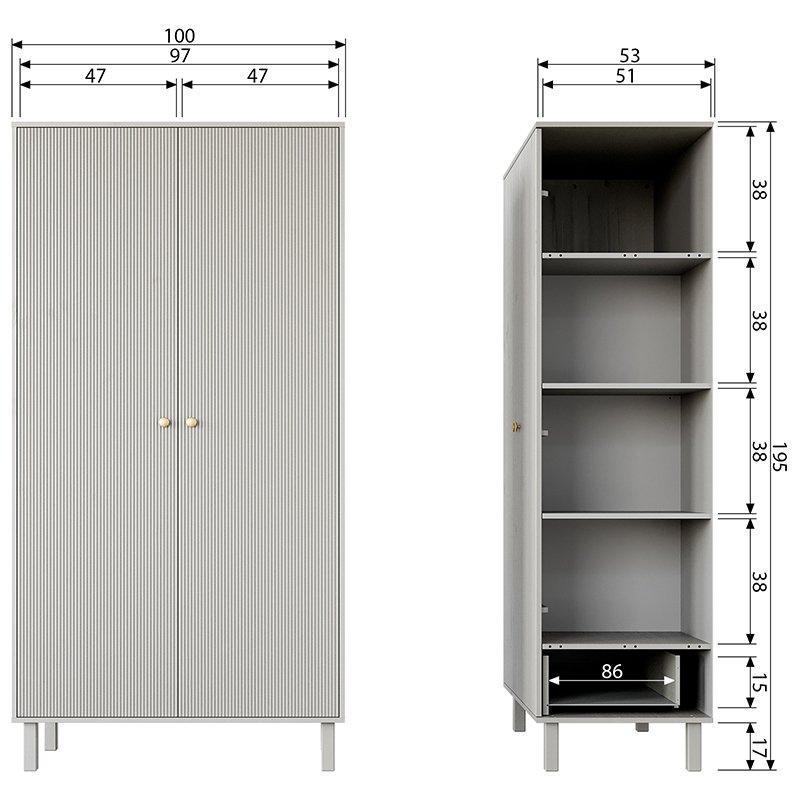 Madu Deep Cloud Grey Pine Wood Wardrobe