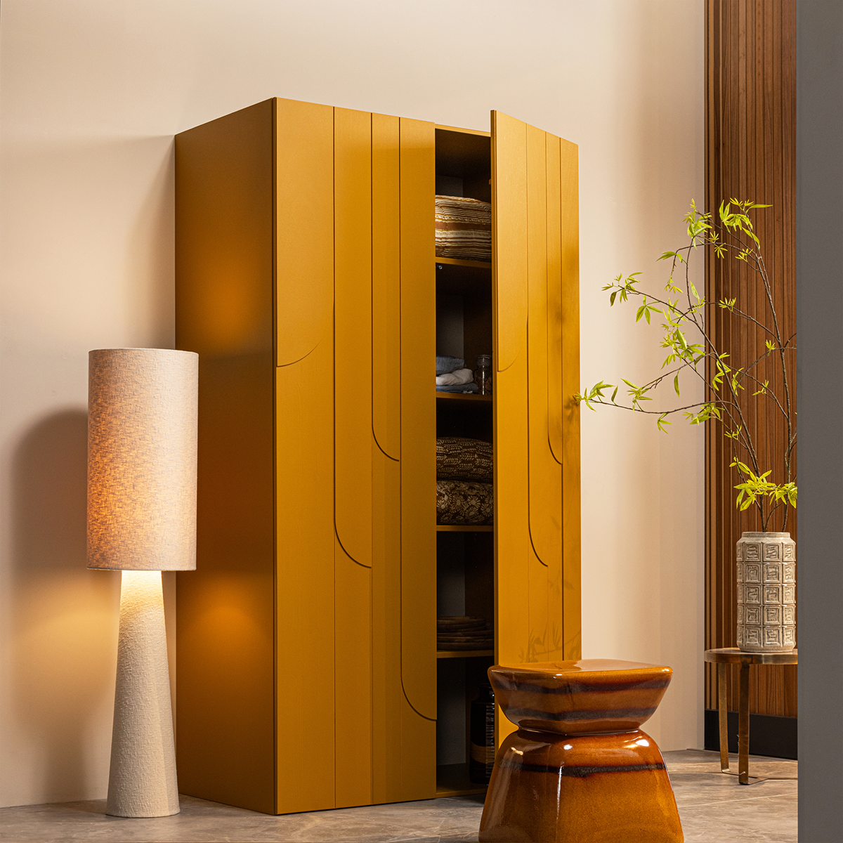 Rain Honey Yellow Pine Wood Storage Cabinet