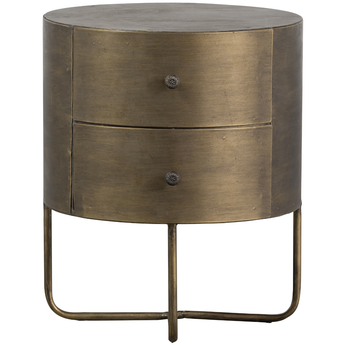 Glossy Antique Brass Metal Round Small Cabinet