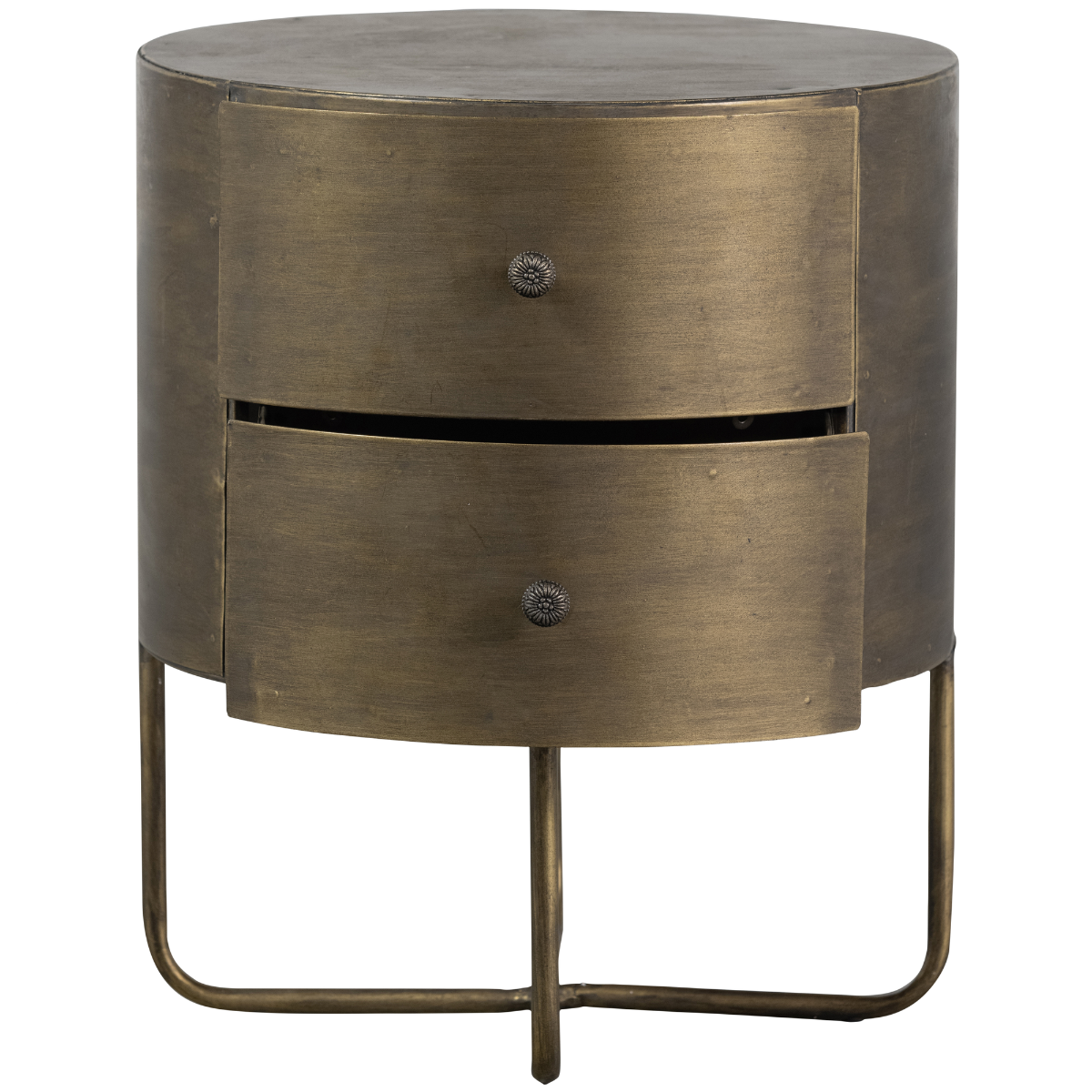 Glossy Antique Brass Metal Round Small Cabinet