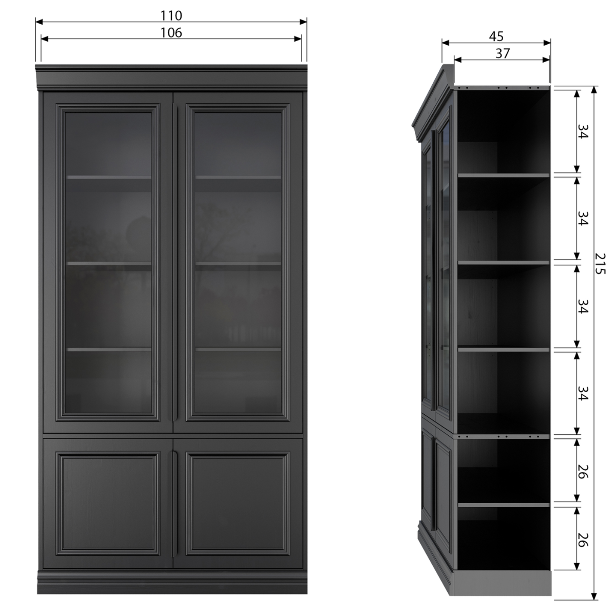 Organize Pine Wood Glass Door Cabinet
