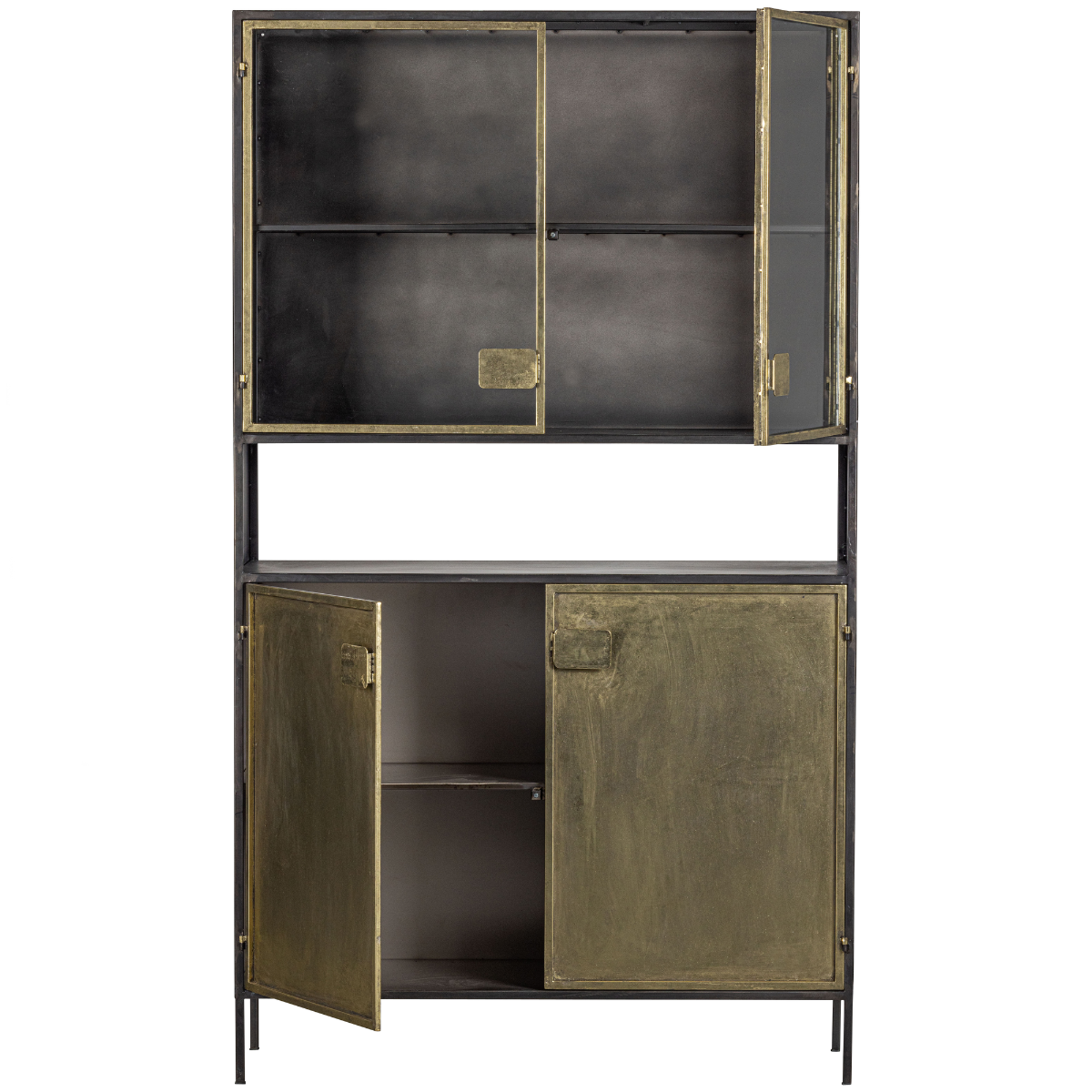 Pack Antique Brass Metal Glass Door Cabinet