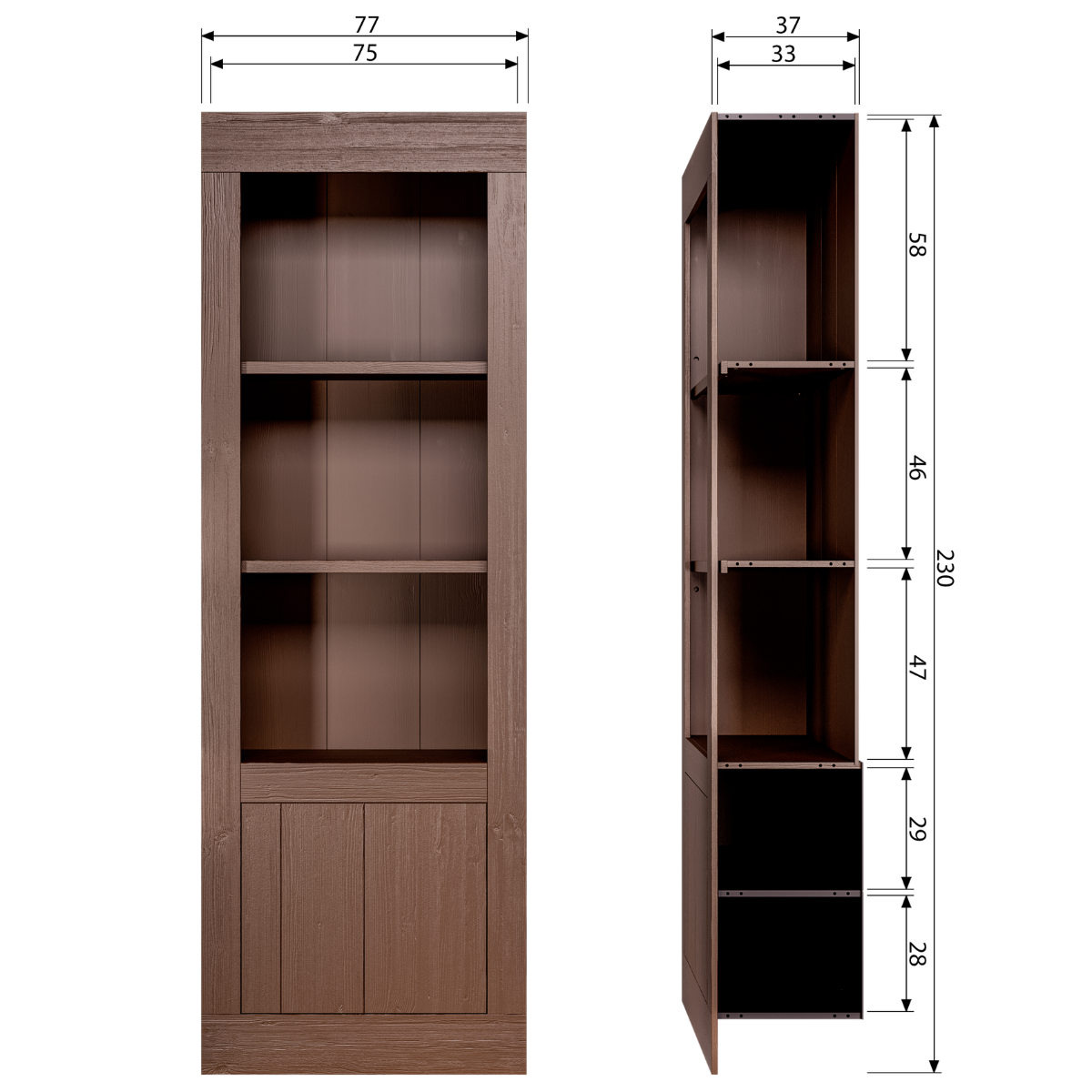 Yumi Deep Brushed Pine Wood Storage Cabinet