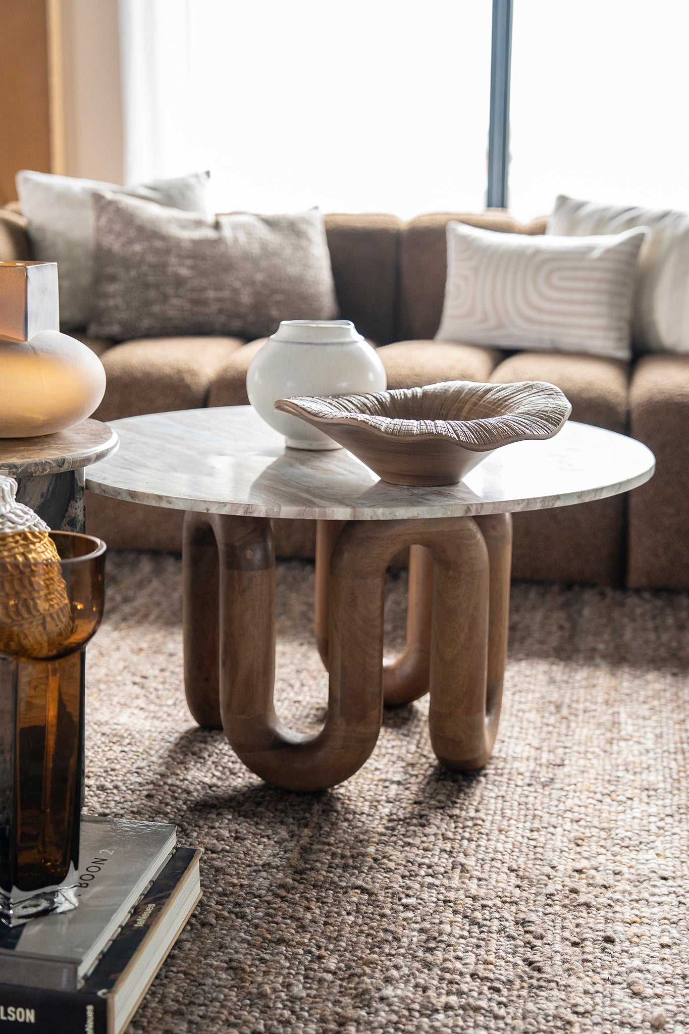 LoopStone Natural Marble/Mango Wood Coffee Table