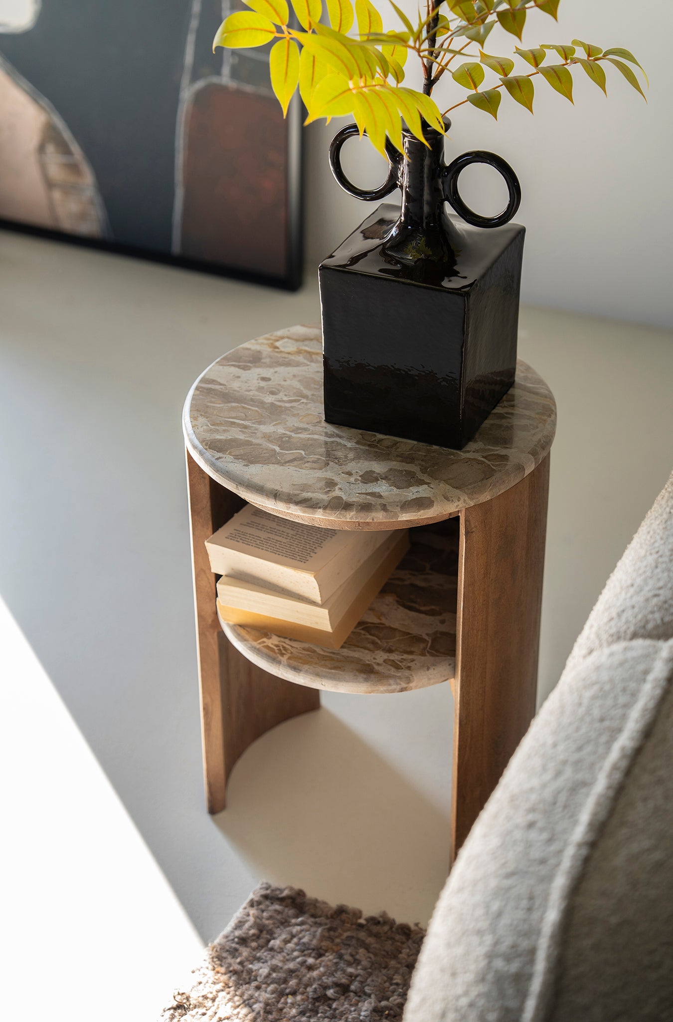Marbelon Natural Marble/Mango Wood Side Table