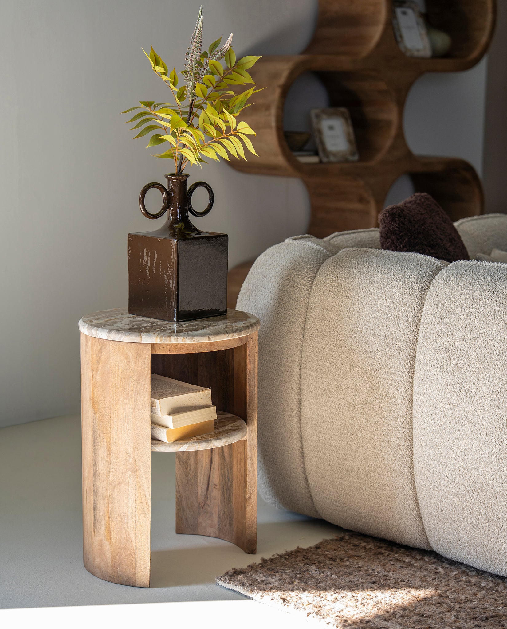Marbelon Natural Marble/Mango Wood Side Table