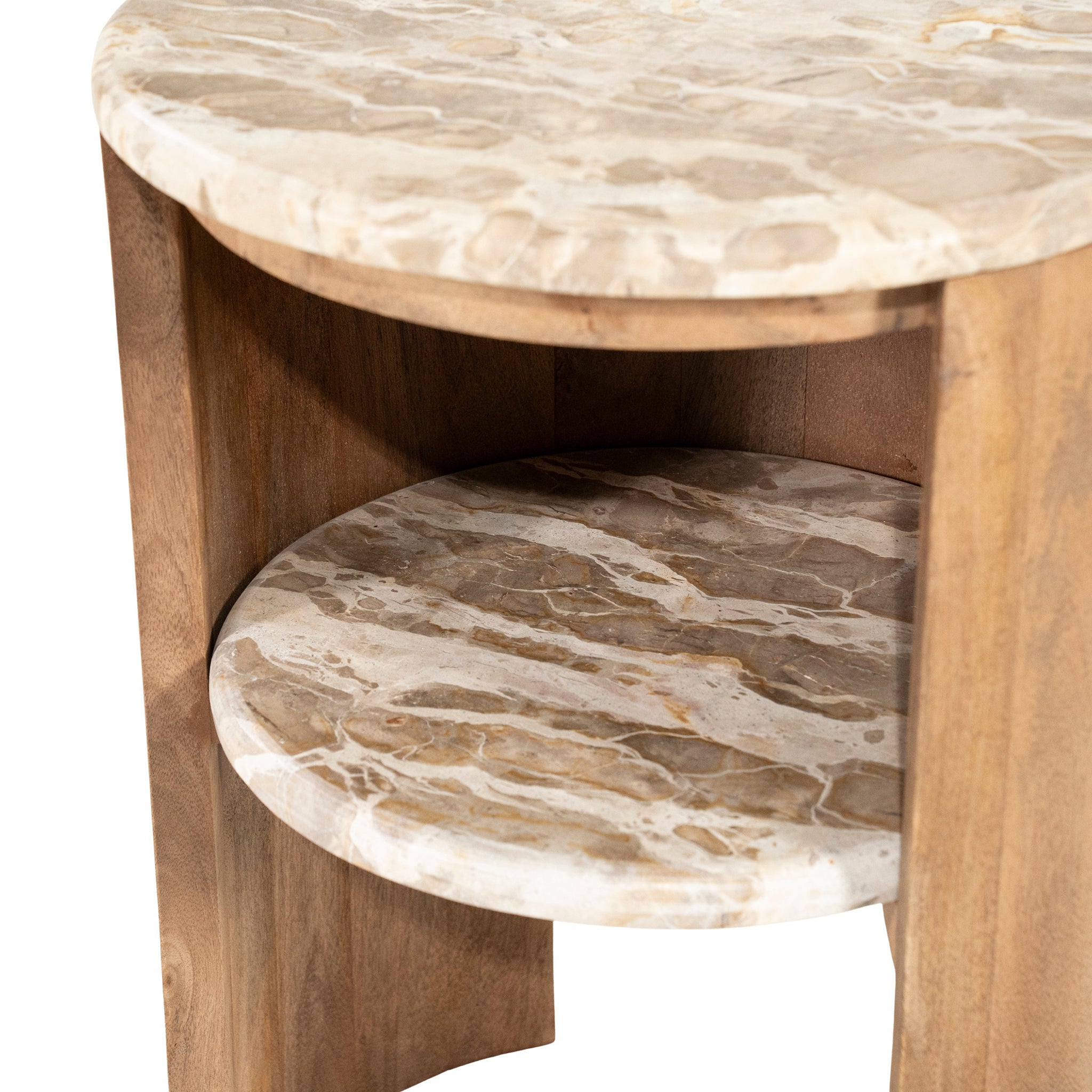 Marbelon Natural Marble/Mango Wood Side Table