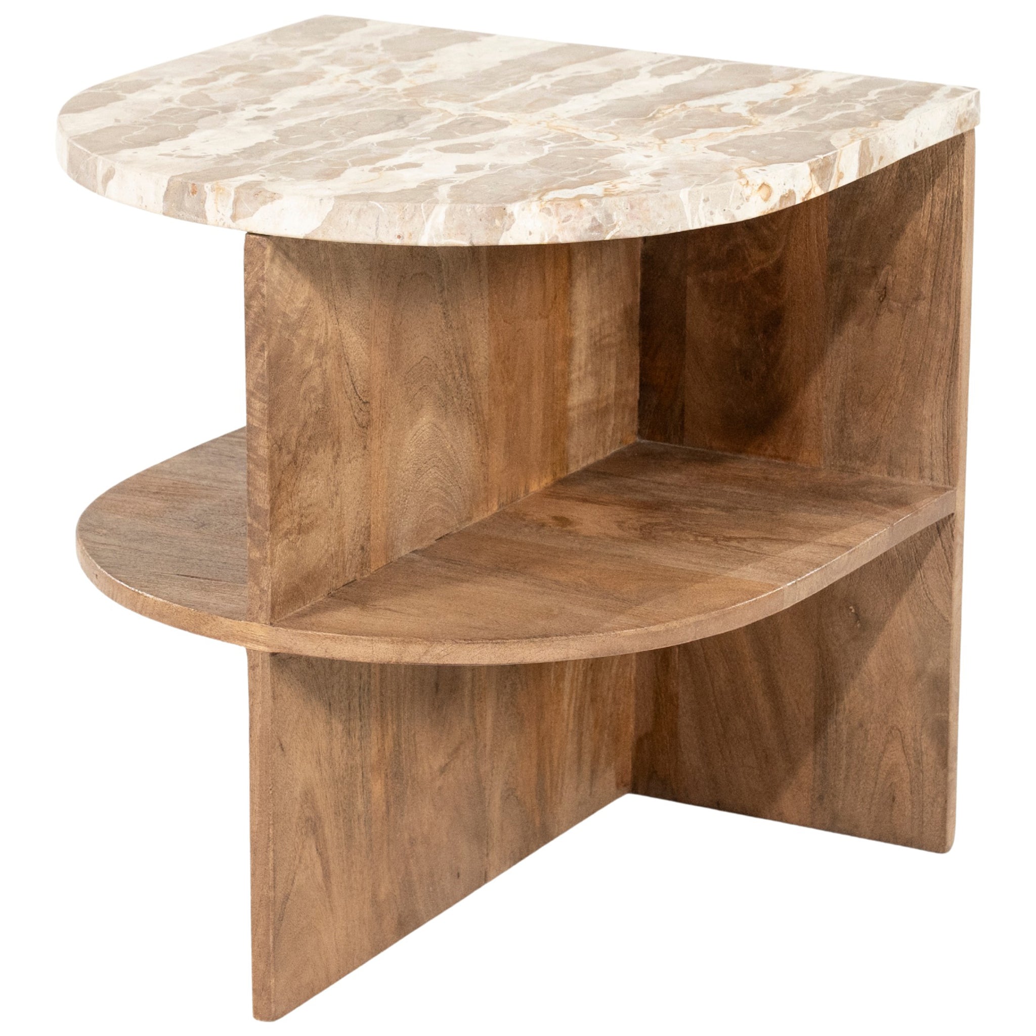 Marwood Natural Marble/Mango Wood Side Table