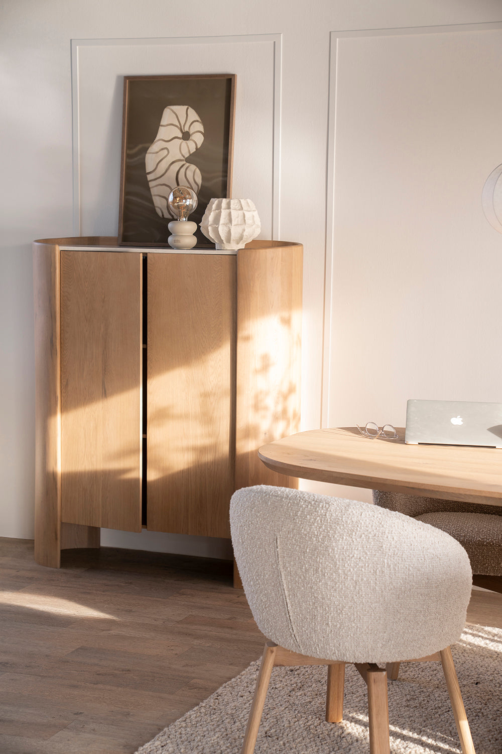 Don Natural Oak Wood/Marble Cabinet