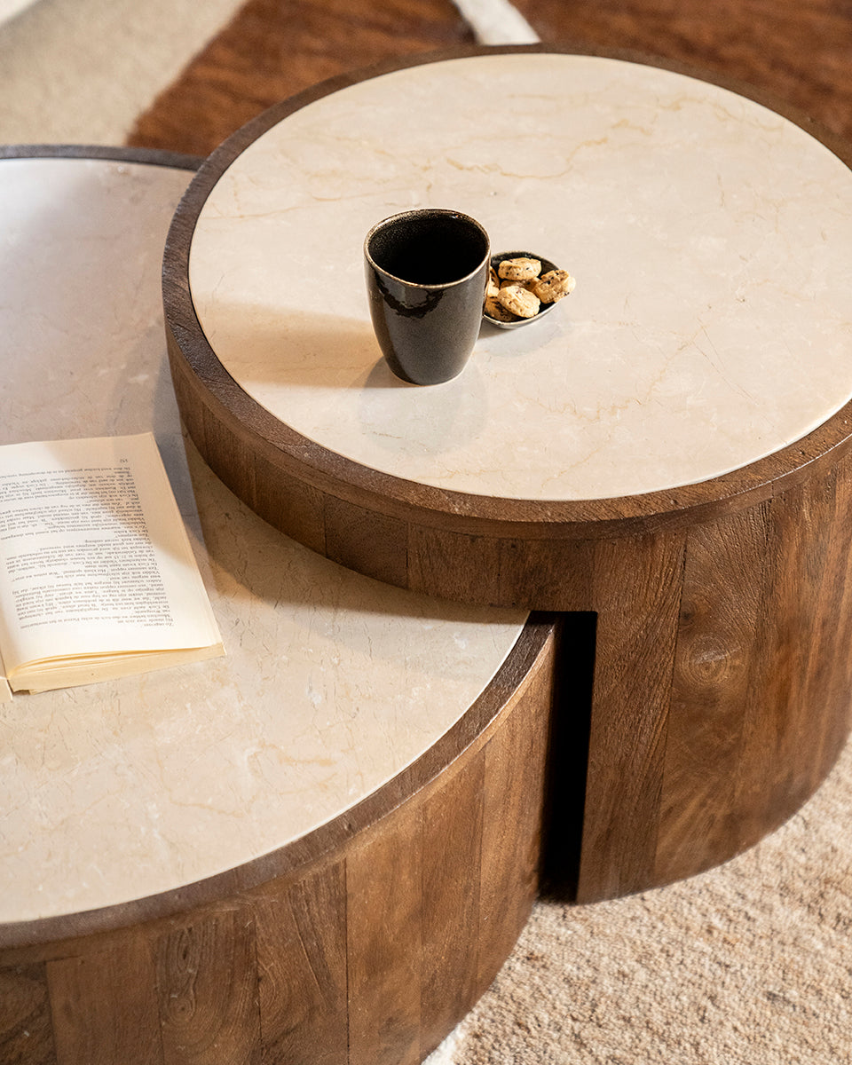 Hazel Marble/Mango Wood Coffee Table Set