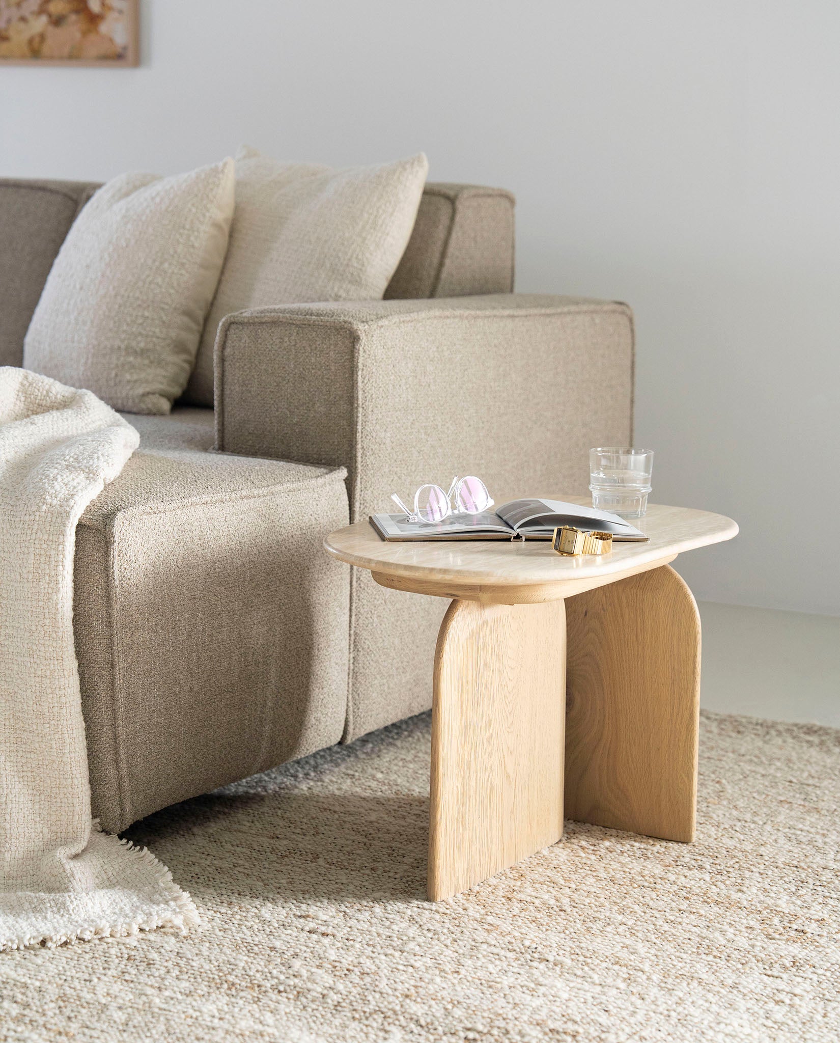 Lova Travertine/Oak Wood Side Table