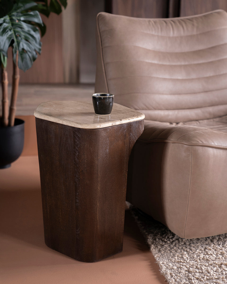 Luna Travertine/Mango Wood Side Table - WOO .Design