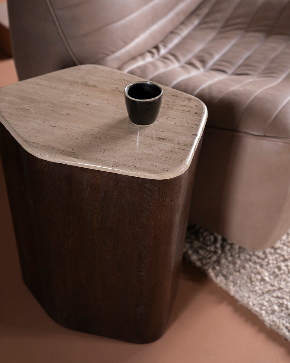 Luna Travertine/Mango Wood Side Table - WOO .Design