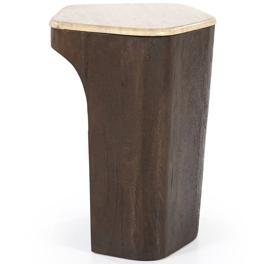 Luna Travertine/Mango Wood Side Table