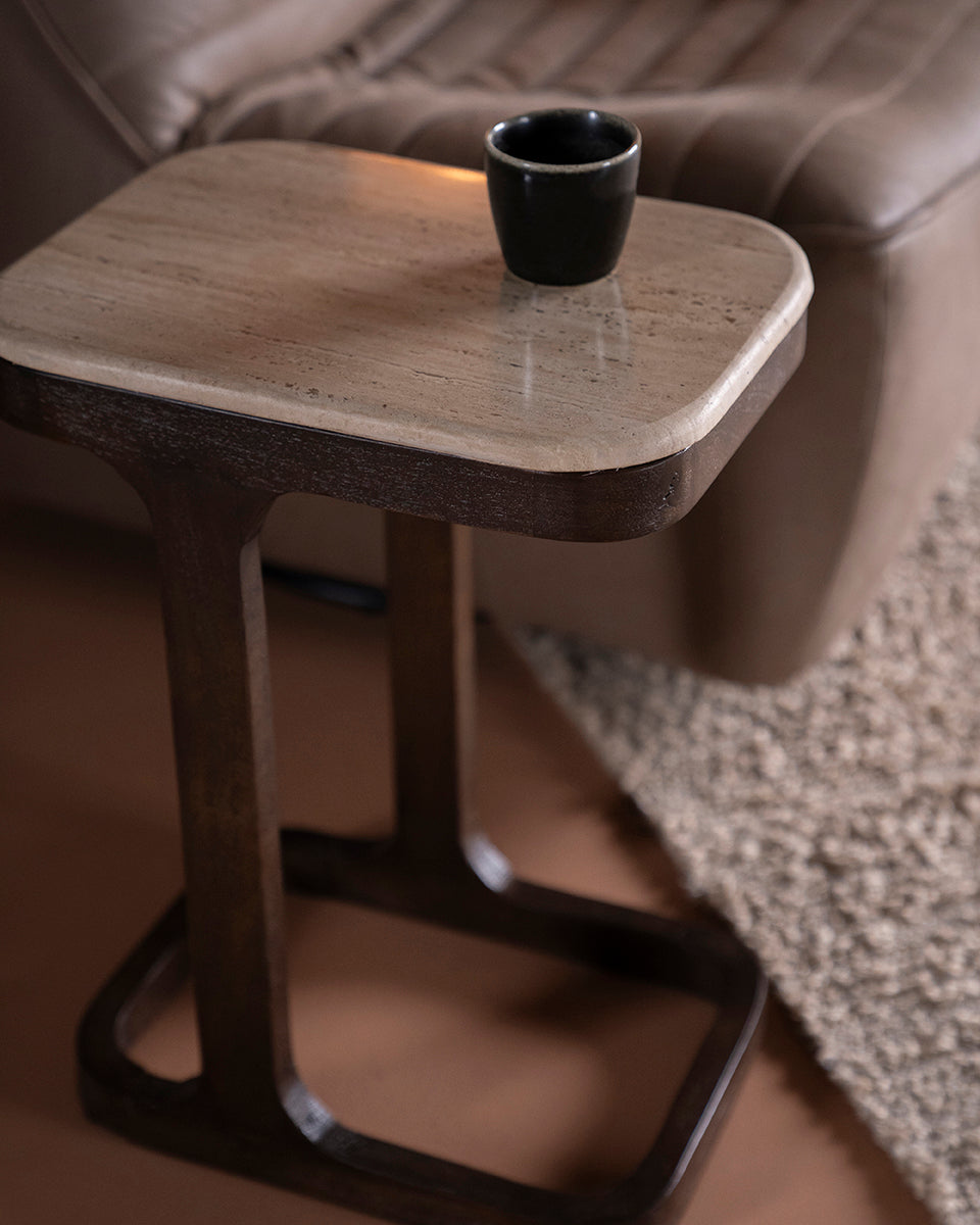 Tyler Travertine/Mango Wood Side Table - WOO .Design