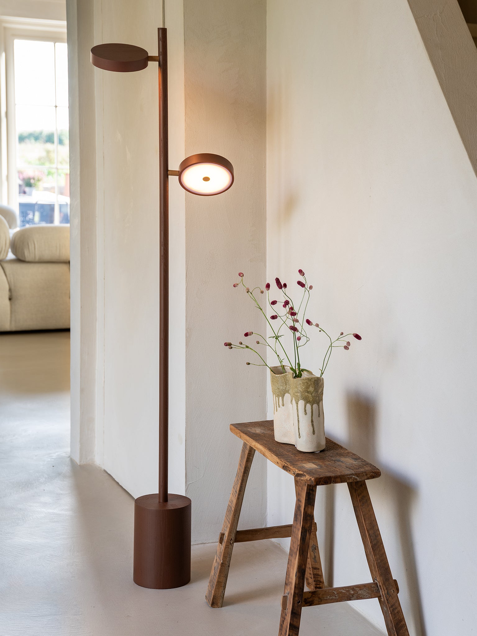 Okinawa Ash Wood 2 Shade Floor Lamp