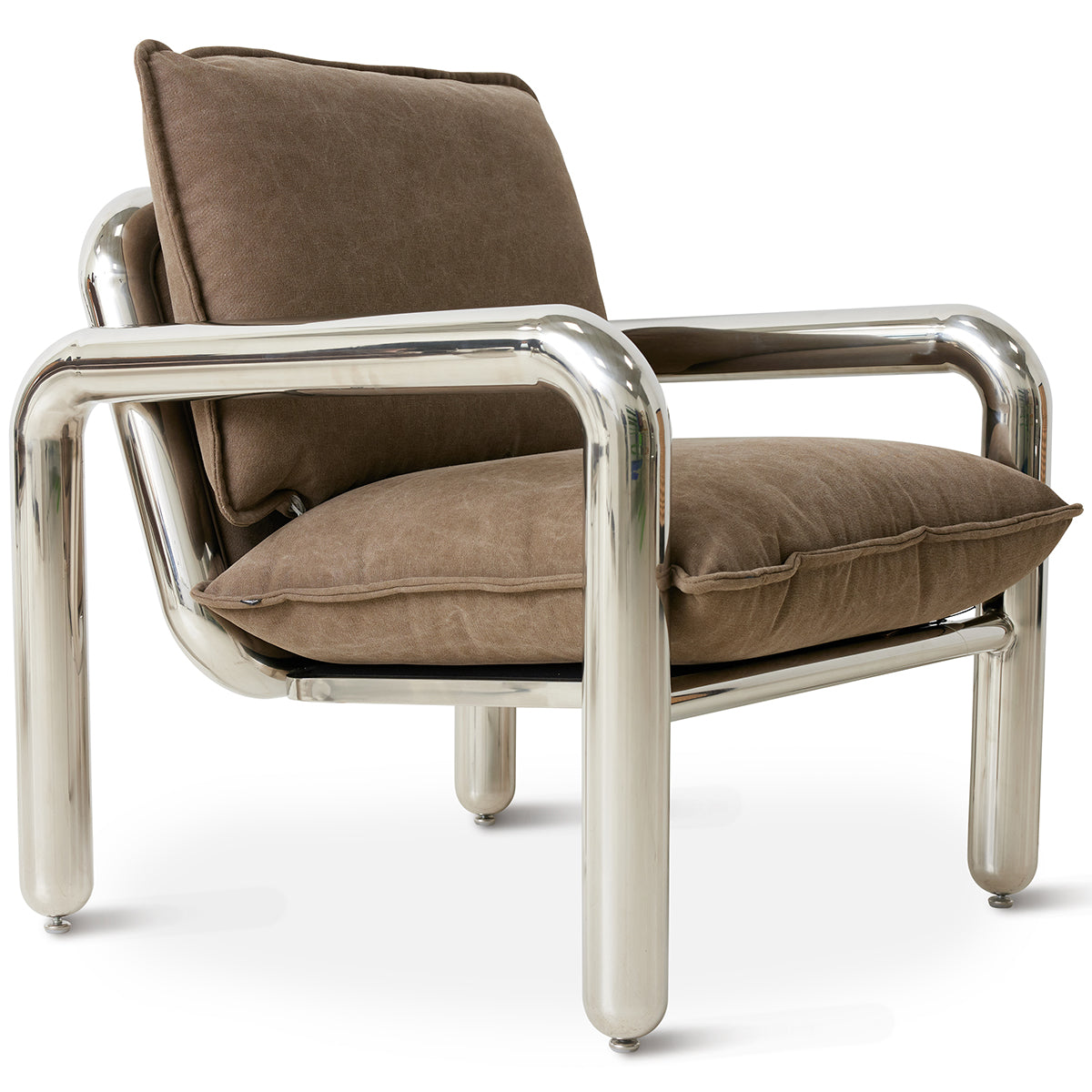 Chrome Brown Canvas Lounge Armchair