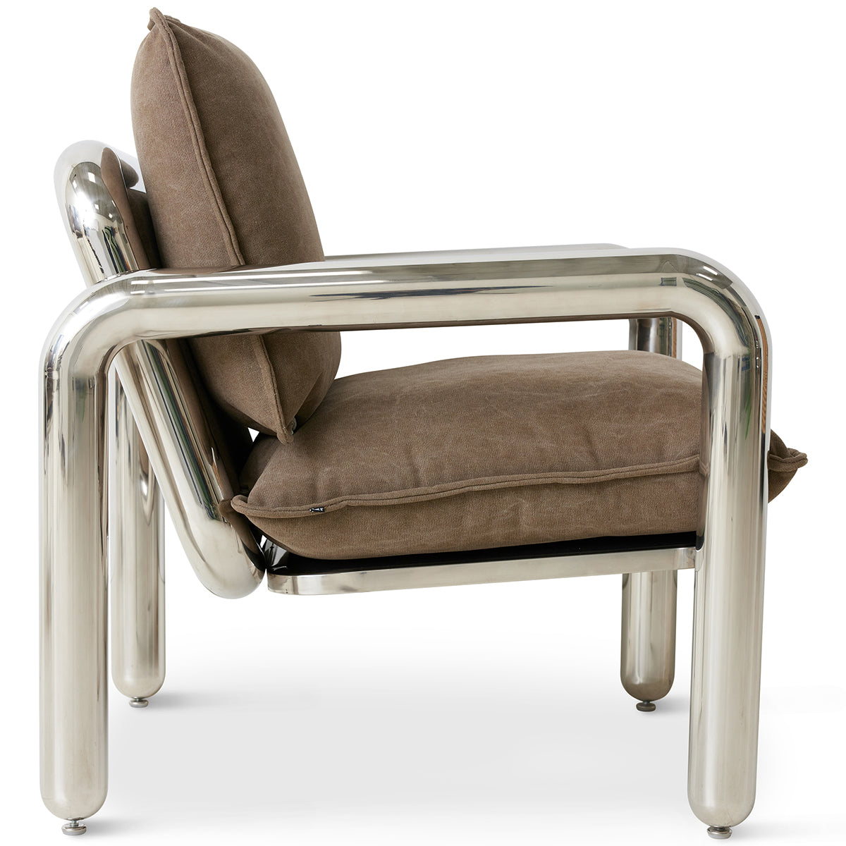 Chrome Brown Canvas Lounge Armchair