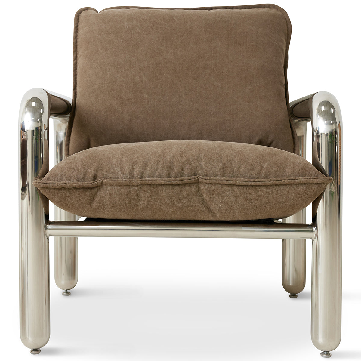 Chrome Brown Canvas Lounge Armchair