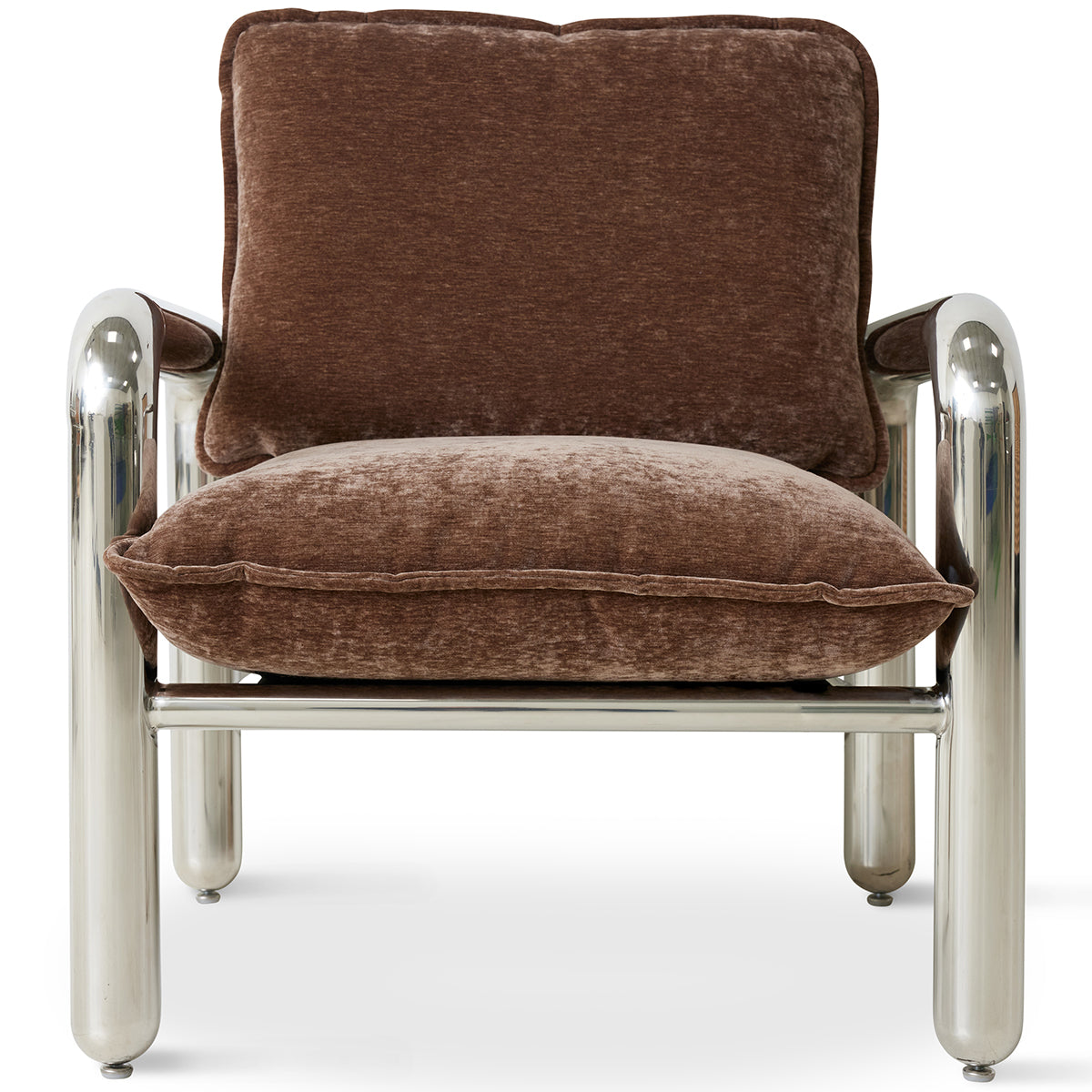 Chrome Brown Velvet Lounge Armchair