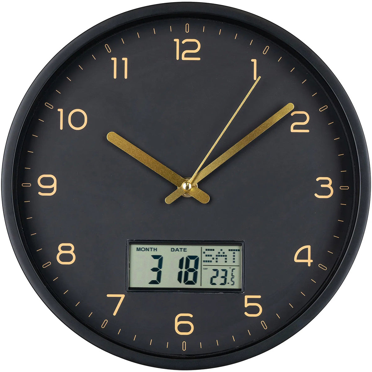 Amiens Black Wall Clock with Digital Display