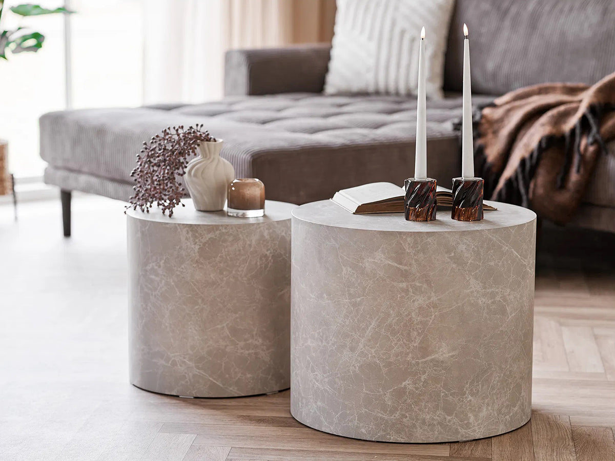 Prague Marble Look Round Coffee Table (2/Set)