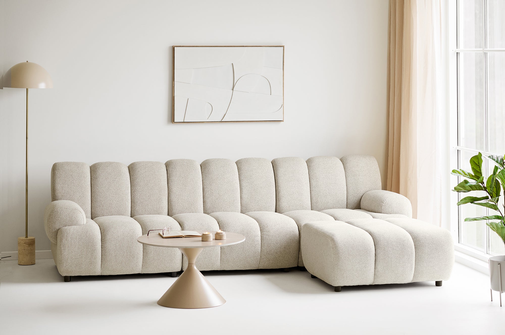Taza Sand 3.5 Seater Modular Sofa with Pouf