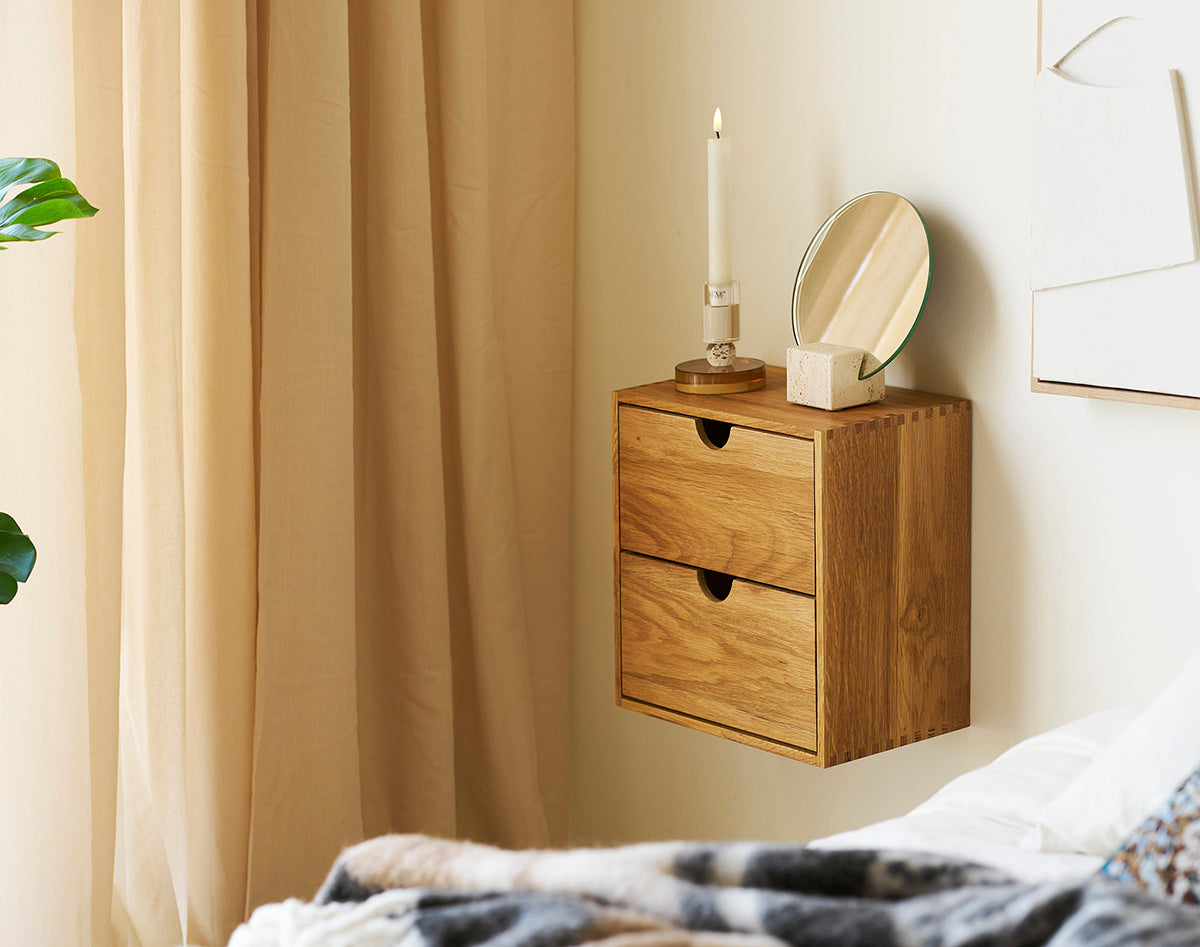 Townsville Oak Wood Wall Shelf with Drawers