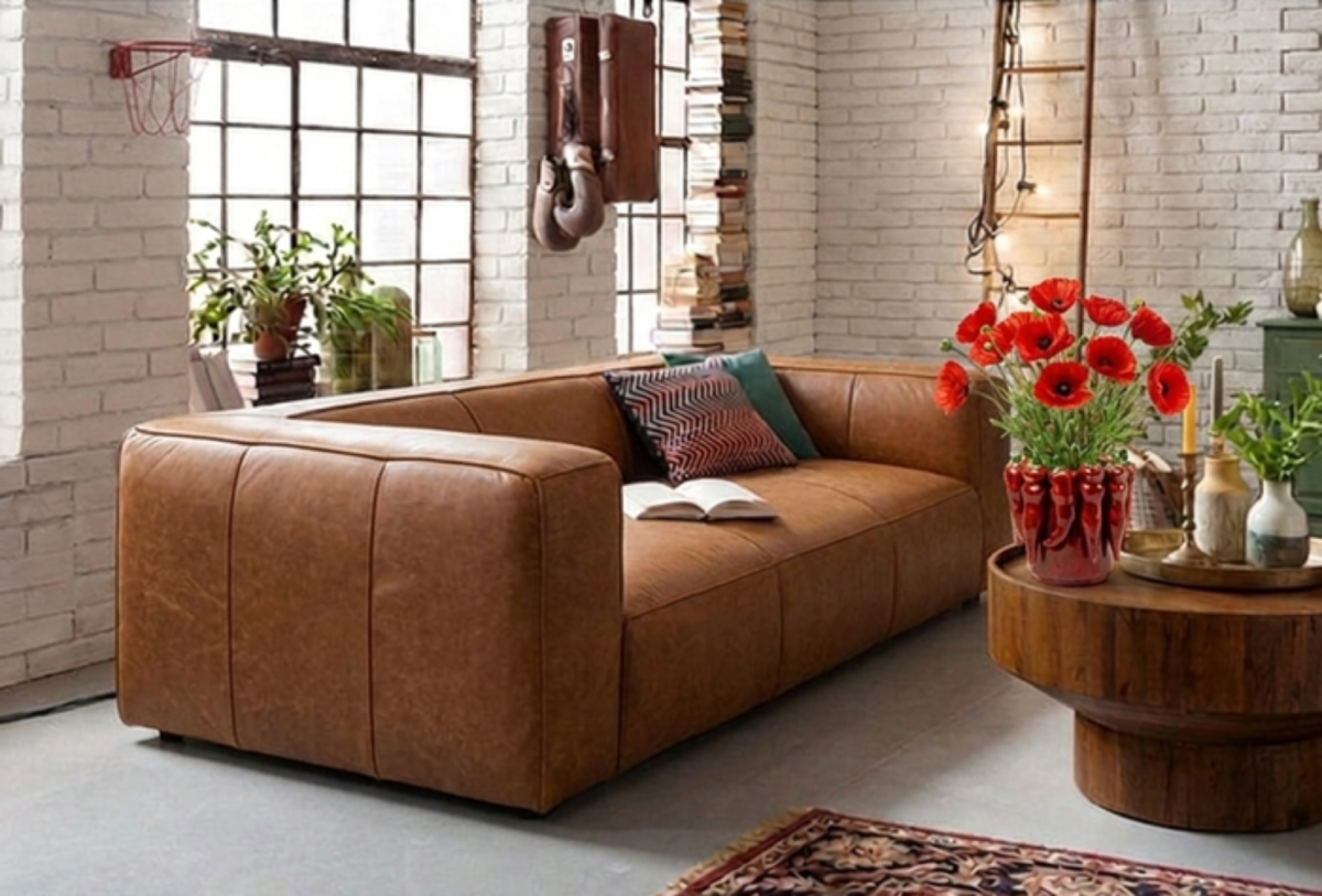 Cubetto Smart Light Brown Leather Sofa