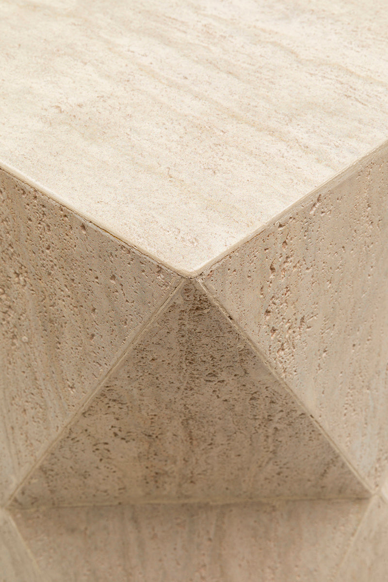 Luxy Triangle Travertine Side Table