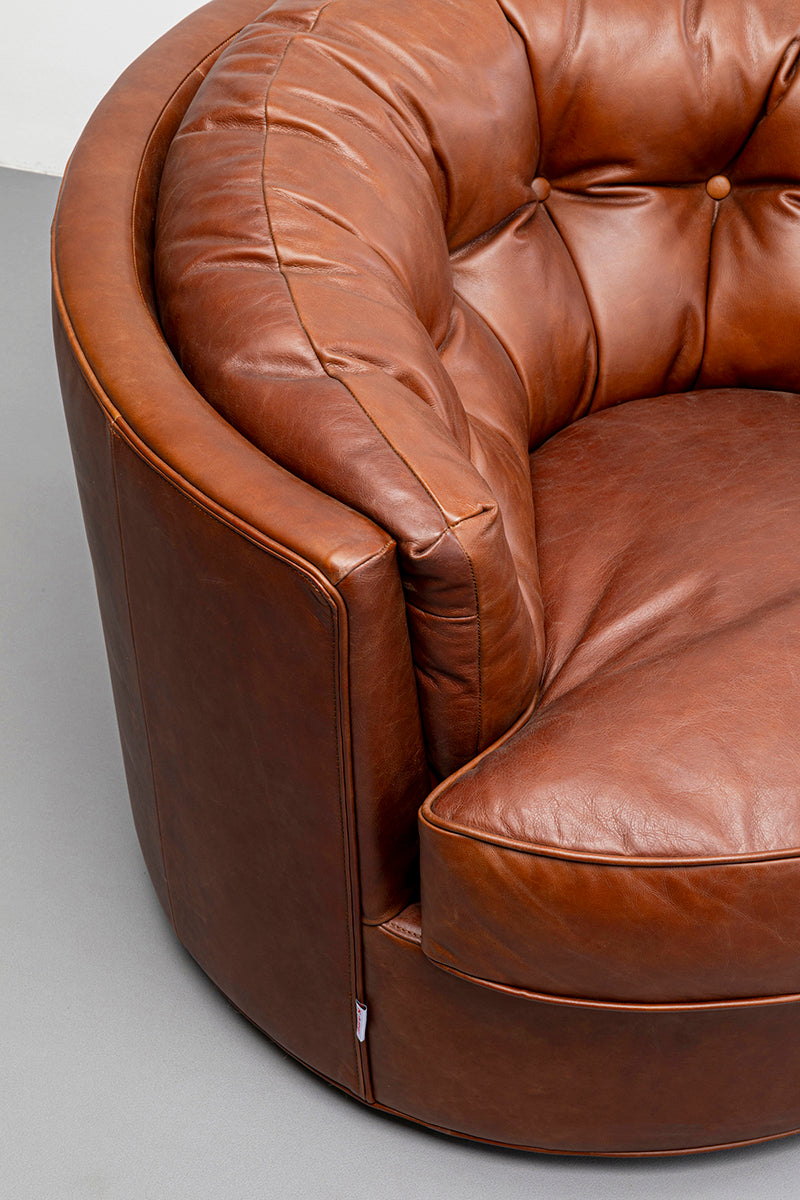 Music Hall Brown Leather Swivel Armchair