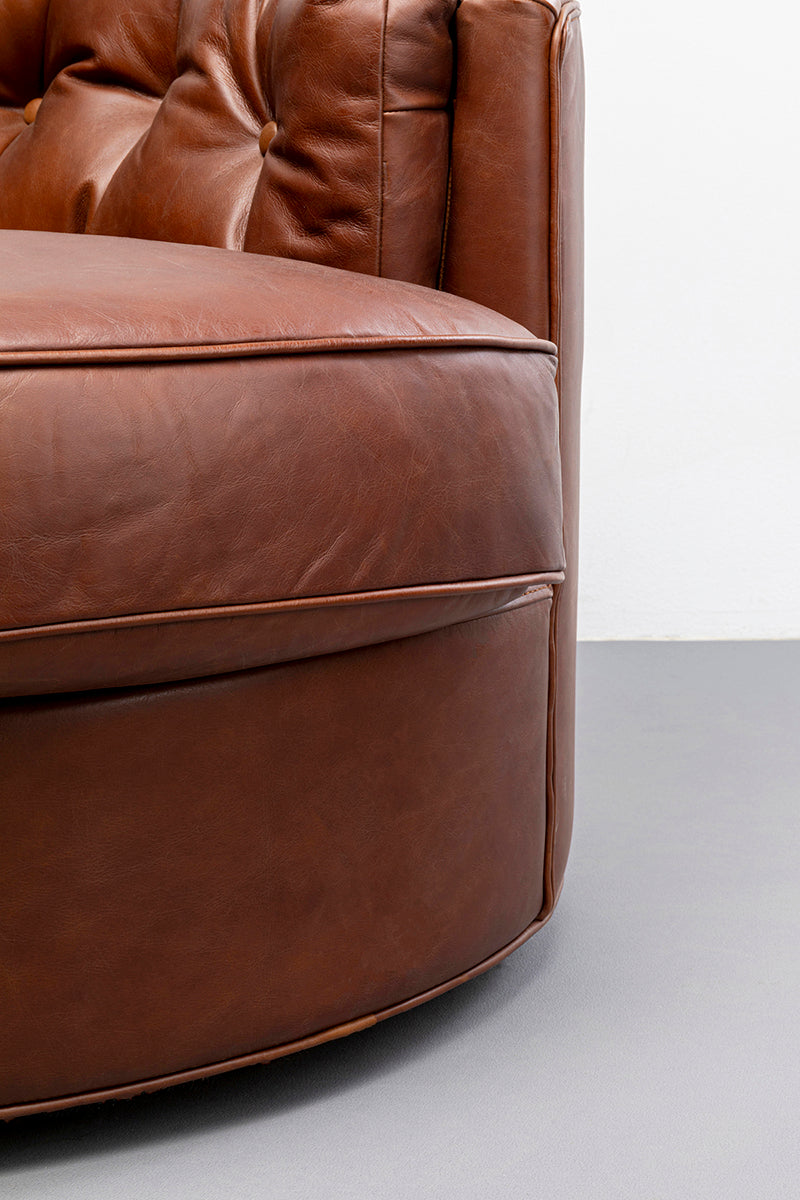 Music Hall Brown Leather Swivel Armchair