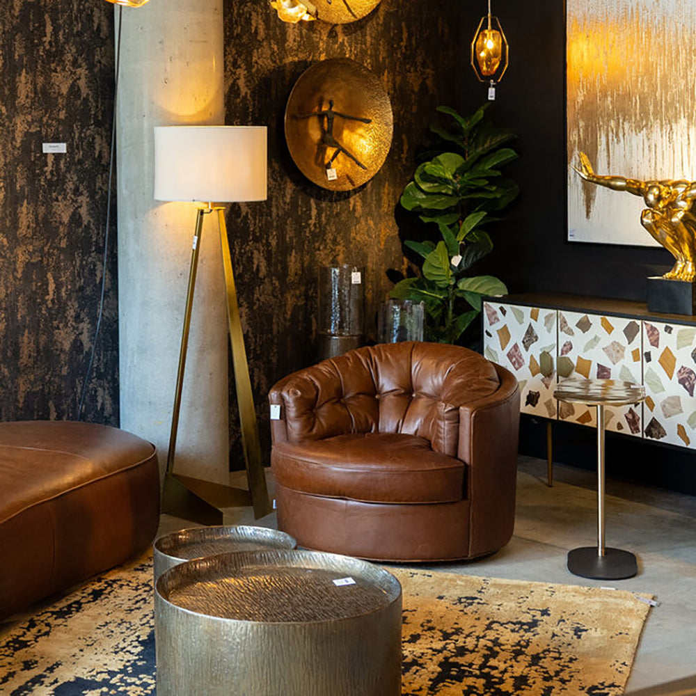 Music Hall Brown Leather Swivel Armchair