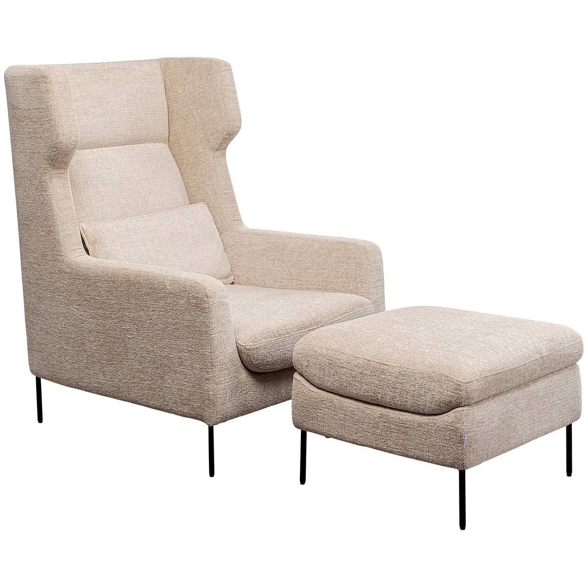 Quinn Beige Velvet Armchair with Stool