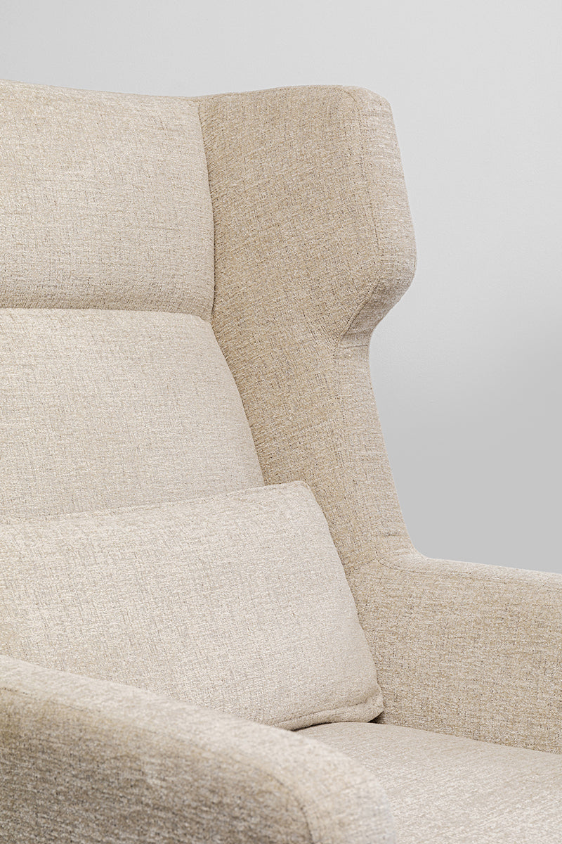 Quinn Beige Velvet Armchair with Stool