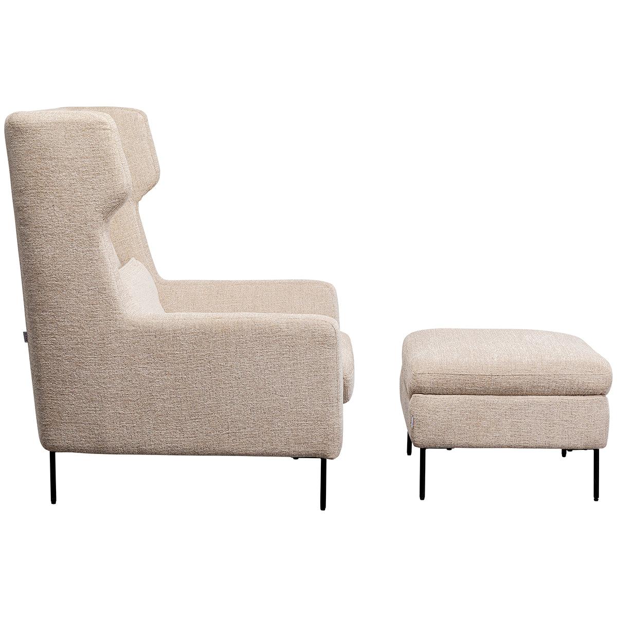 Quinn Beige Velvet Armchair with Stool