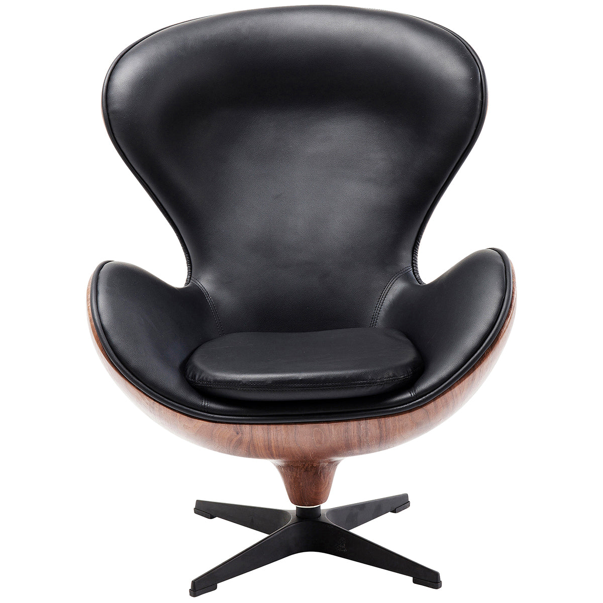 Walnut Black Swivel Lounge Armchair