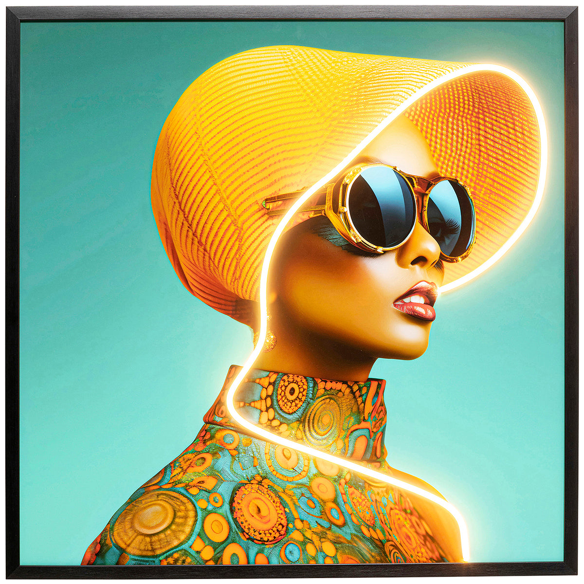 Sun Hat Woman LED Framed Picture