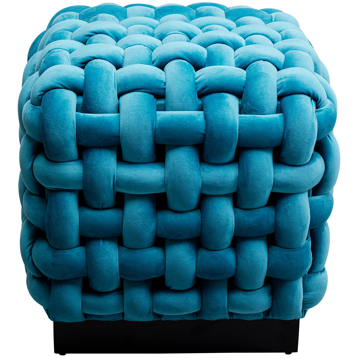 Weave Blue Velvet Square Stool