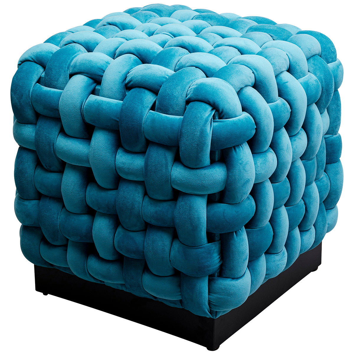 Weave Blue Velvet Square Stool