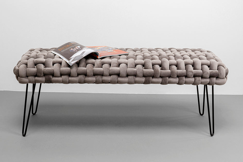 Weave Grey Velvet Bench